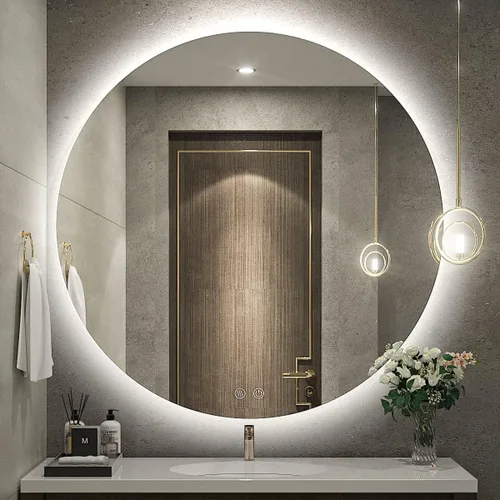 Espejo Redondo Retroiluminado LED de 32 Pulgadas para Tocador, Espejo de Baño Iluminado Regulable 6000K Montado en Pared con Luces, Antivaho,