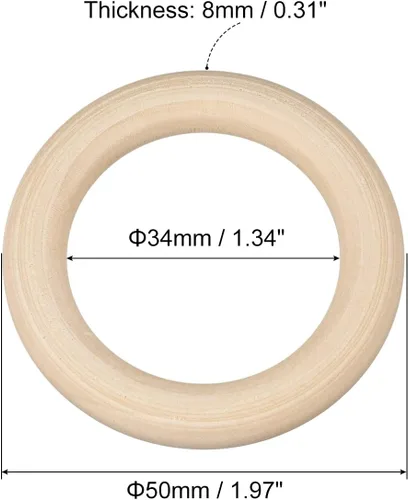 Miniatura 2 de uxcell 20 anillos de madera natural de 1.969 in (2 pulgadas), círculos de madera lisa sin terminar de 0.315 in de grosor para manualidades, tejer