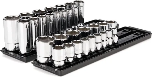 TEKTON - Juego de llaves de 1/2 pulgada con engrane de 6 puntos, con rieles y bandejas, 32 piezas (3/8-1-5/16"), SHD92205