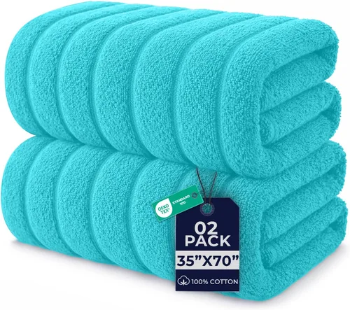 DAN RIVER Paquete de 2 sábanas de baño de 35x70 pulgadas, sábanas de baño jumbo acanaladas para adultos, toallas grandes gruesas y absorbentes - Aqua