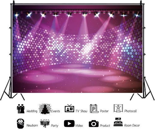 Miniatura 2 de Leyiyi Fondo de concierto de escenario gratuito de 5 x 3 pies, espectáculo de música, entretenimiento, discoteca, club, luces de fondo púrpura