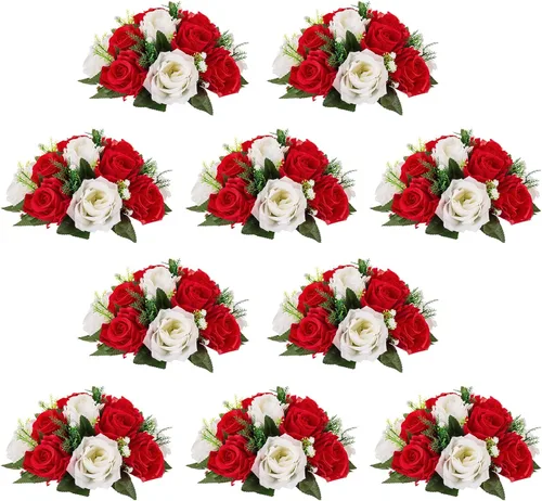 Miniatura 72 de NUPTIO Centros de mesa de flores blancas para mesas: 6 piezas de arreglo de bolas de flores artificiales para fiesta de boda, rosa floral falsa