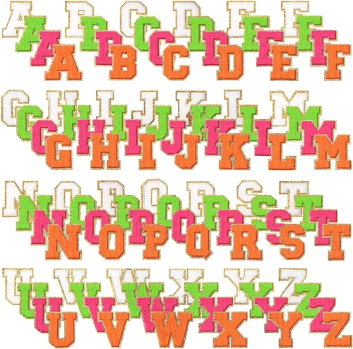 Miniatura 9 de 104 parches de letras termo-adhesivas de felpilla de la A-Z, parches de reparación del alfabeto, parches de letras bordadas para coser con borde Rosa