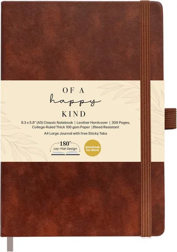 Miniatura 12 de Cuaderno clásico con líneas de 8.5x11" A4 tapa dura de cuero - Negro - 200 páginas con rayas universitarias grande con pestañas adhesivas, bolsillos