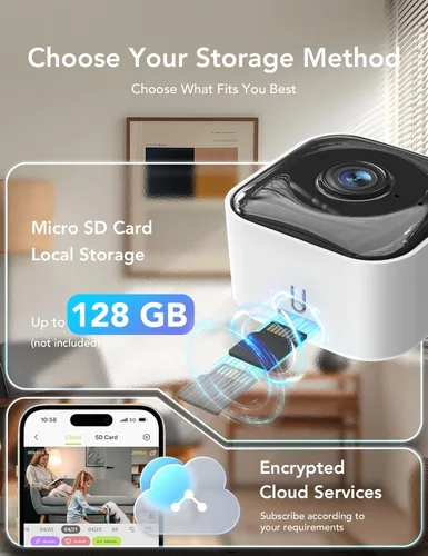 Miniatura 7 de GNCC Cámara de seguridad interior 2K para el hogar, cámara para mascotas 0.08 oz/0.18 oz WiFi, mini cámara para perros con aplicación de teléfono