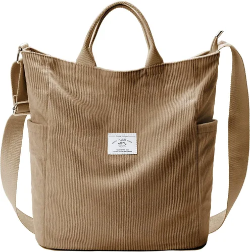 KALIDI Bolso de mano de pana, bolso de mensajero con cremallera, bolso bandolera estilo hobo casual, para el trabajo, compras, para mujer