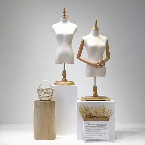 Miniatura 2 de Maniquí de forma de vestido femenino con soporte de metal ajustable, base de madera, cabeza y brazos desmontables giratorios para exhibición Con