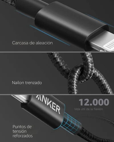 Miniatura 5 de Anker Cable Nuevo de Nylon USB C a Lightning, Certificado Apple MFi para iPhone 14 Series y Más (6 pies, negro)