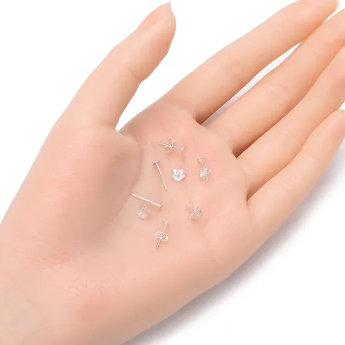 Miniatura 2 de Adabele - 40 pendientes de plata de ley auténtica, 0.028 in, pin de 0.118 in (0.12 pulgadas), pegamento pequeño en almohadilla plana, 40 piezas