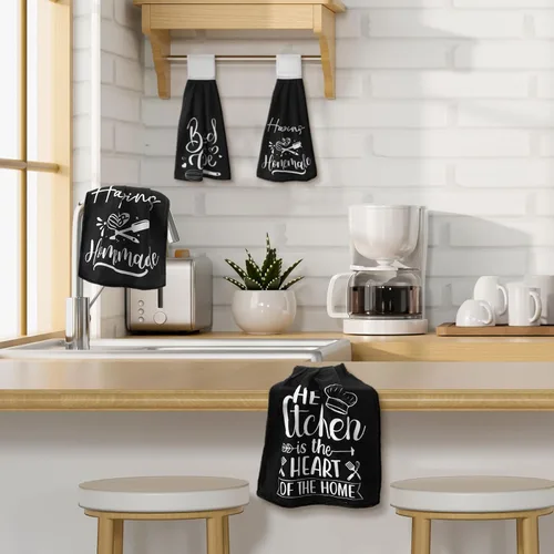 Miniatura 3 de Sratte Juego de 4 toallas de cocina divertidas con citas divertidas, juego de toallas de mano divertidas con lazo para colgar, toalla de cocina