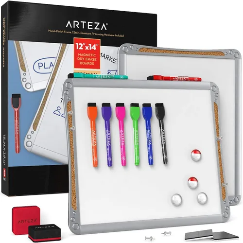 Miniatura 7 de ARTEZA Juego de pizarra blanca magnética, paquete de 2 pizarras de borrado en seco de 8.5 x 11 pulgadas con marcadores e imanes, para pared, nevera