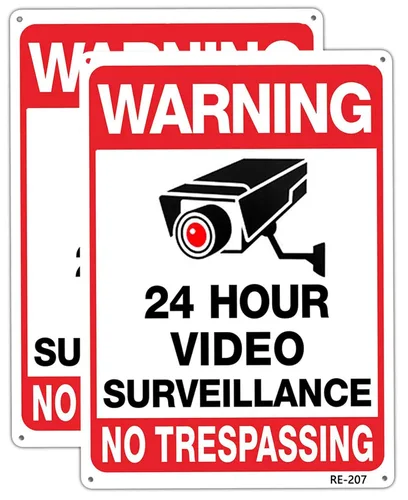 Cámaras de seguridad de advertencia en uso, señal de videovigilancia de 24 horas, señal de no introducir, 10 x 14 pulgadas, tinta UV de aluminio,