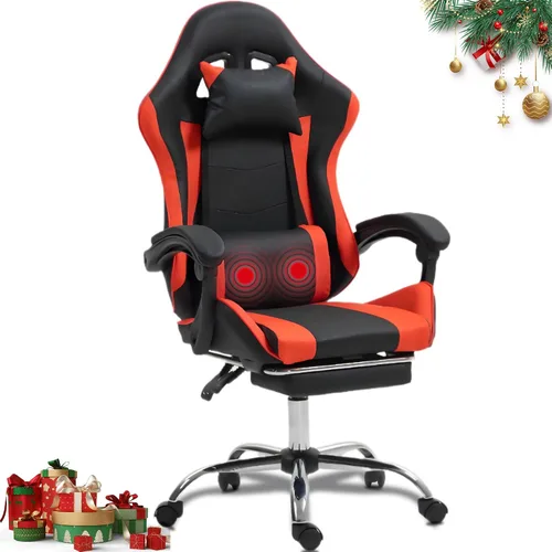 Miniatura 7 de Silla de masaje para juegos con reposapiés, silla ergonómica de videojuegos para adultos y niños, reposacabezas ajustable y soporte lumbar