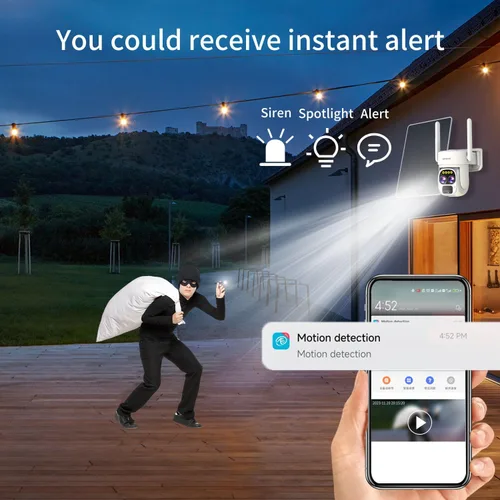 Miniatura 8 de LETSCEE Cámaras de seguridad inalámbricas para exteriores con energía solar para seguridad del hogar, vista de 360° exterior, detección de Paquete