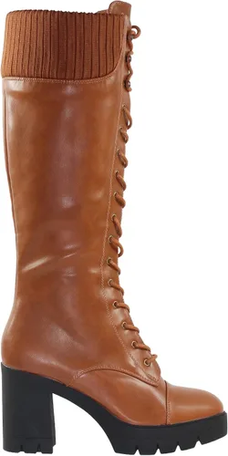 Miniatura 3 de Generation Y Botas de combate hasta la rodilla para mujer, con cordones, tacón grueso, cierre de cremallera