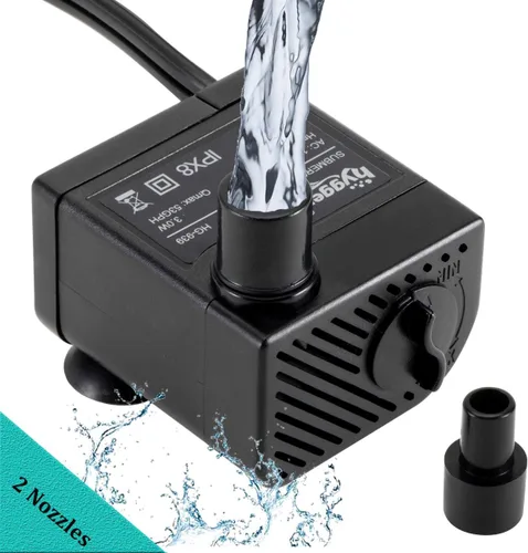 hygger Mini bomba de agua sumergible ultra silenciosa de 53 GPH (200 L/H, 3 W), viene con 2 boquillas, para acuarios, pecera, fuente, hidroponía,