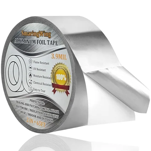 Cinta de Aluminio para Conductos de Alta Resistencia Impermeable, Cintas Térmicas Metálicas Plateadas Premium HVAC (2"*65Pies,3.9mil), Cinta Térmica