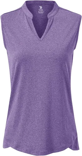 Miniatura 2 de BGOWATU Camiseta polo de golf para mujer, sin mangas, cuello en V, sin cuello, protección UV, secado rápido, ligera