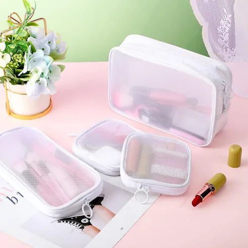 Miniatura 4 de Weewooday 4 piezas Bolsa de maquillaje de malla Bolsa de cosméticos de malla Bolsa de viaje de artículos de tocador con cremallera Mini bolso