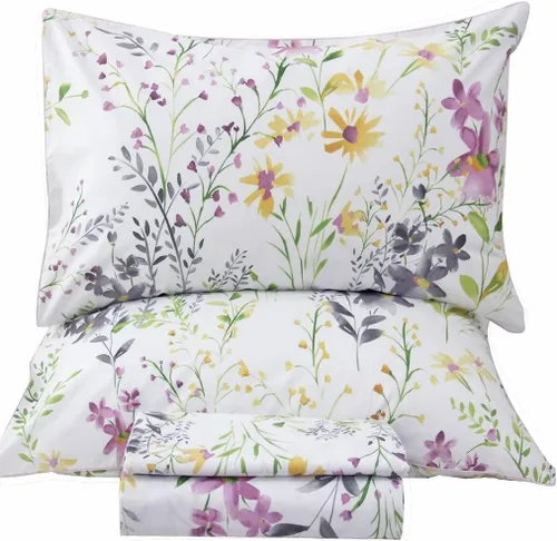 Miniatura 33 de QSH Juego de sábanas tamaño King con estampado floral - Estampado botánico de flores verdes, pájaros y mariposas, ropa de cama de algodón egipcio
