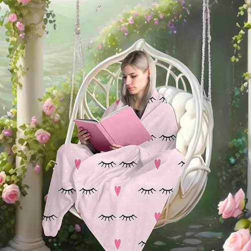 Miniatura 6 de Manta de pestañas coqueta rosa con corazones y lunares, bonita manta (50 x 60 pulgadas), decoración de habitación de franela suave, regalos