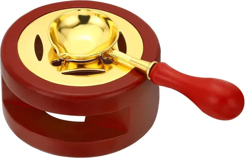 PATIKIL Kit de sellado de cera, calentador de sellos de cera con cuchara de fusión, estufa de fusión retro, herramienta de horno para sellar Rojo