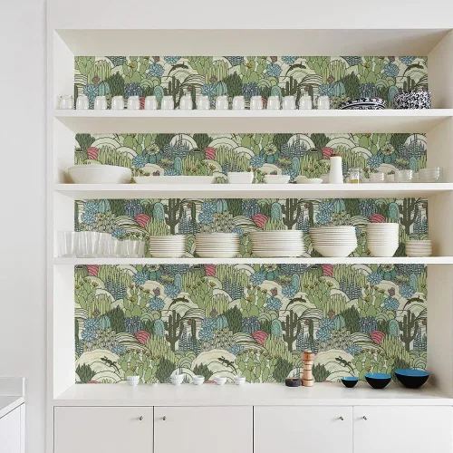 Miniatura 4 de MuralPeel Papel Tapiz de Bosque de Cactus Verdes con Animales Despegar y Pegar con Lagarto, Fácil de Despegar, Papel de Contacto Autoadhesivo