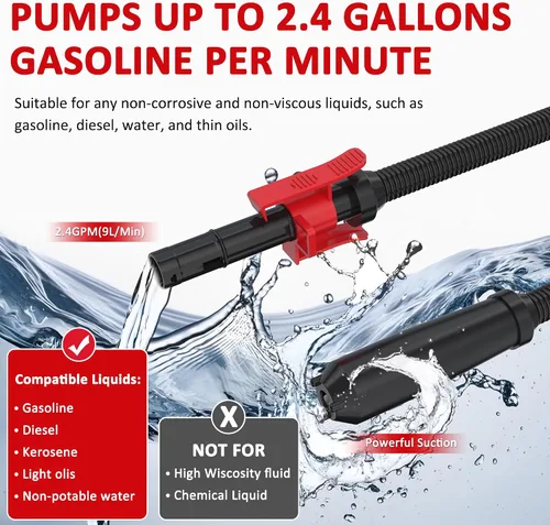 Miniatura 6 de Bomba de transferencia de combustible Aoteda alimentada por batería con sensor de parada automática, protección contra fugas (2.4 GPM), manguera