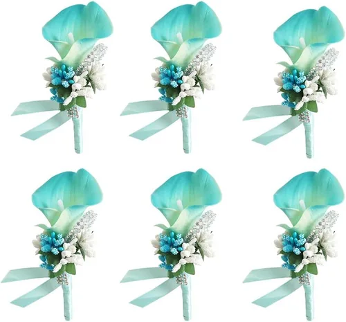 Miniatura 12 de ChezMax Ramillete artificial de flores hechas a mano con clip y cinta, 4 unidades para novia, novio, boda, fiesta de graduación