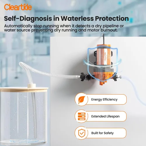 Miniatura 5 de Cleartide Bomba de Diafragma de Agua DC, 12V, 3.3 GPM, 50 PSI, Autocebante 10FT, Autodiagnóstico y Protección contra Funcionamiento en Seco