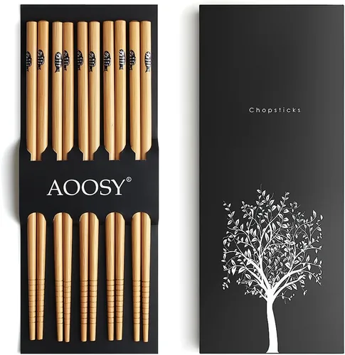 Miniatura 10 de AOOSY - Juego de 5 pares de palillos reutilizables de madera natural, palillos de palisandro tallados a mano, aptos para lavavajillas, Palillos