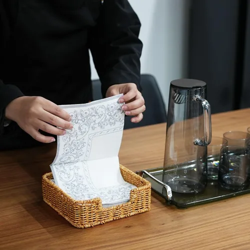 Miniatura 4 de Servilletero de ratán tejido para toallas de invitados para restaurante, cocina, baño, organizadores y almacenamiento
