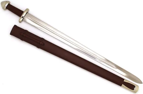 Miniatura 2 de Medieval Warrior Espada vikinga de acero de alto carbono de espiga completa del siglo X con funda de cuero marrón