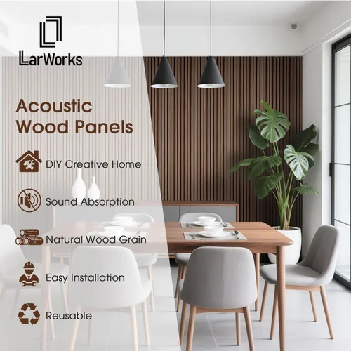 Miniatura 2 de Paneles de pared de listones de madera, paquete de 4 paneles de 94.5 x 7.9 pulgadas, paneles acústicos de madera para pared, paneles estriados 3D