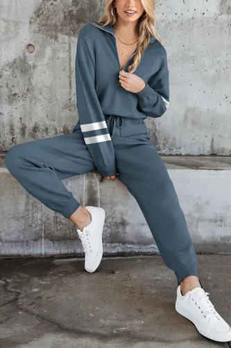 Miniatura 164 de PRETTYGARDEN Conjunto de suéter de 2 piezas para mujer, sudadera con cremallera, pantalones deportivos, ropa casual