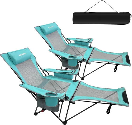 Miniatura 11 de Silla de camping reclinable de 4 posiciones con reposapiés, cómoda para adultos, tumbona plegable de 265 libras, silla de playa de malla con bolsa