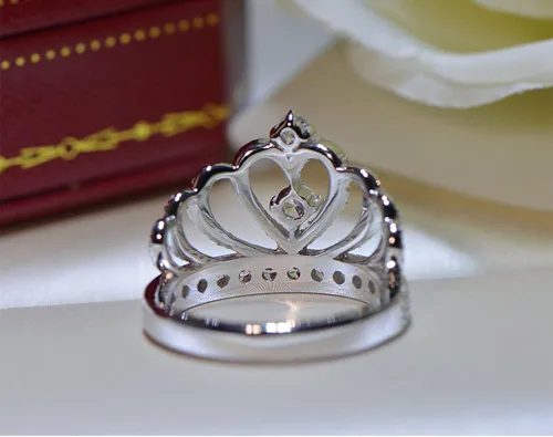 Miniatura 4 de Tenfit, anillo corona de plata 925, con CZ incrustado de moda, bisutería de compromiso, anillo de boda, para mujer