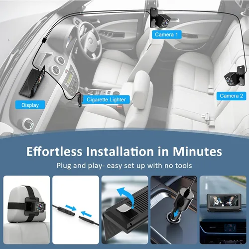 Miniatura 7 de Cámara de coche de bebé para 2 niños, monitor de bebé de pantalla dividida HD 1080P de 6.86 pulgadas con doble cámara de asiento trasero y visión