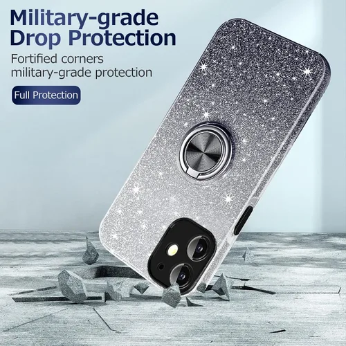 Miniatura 2 de Funda para Samsung Galaxy S22 Ultra 5G con soporte de anillo magnético, purpurina brillante, para niñas y mujeres, funda protectora de TPU y funda