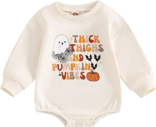 Miniatura 25 de FYBITBO Traje de Halloween para recién nacido, niña y niño, espeluznante temporada, mameluco con burbujas para otoño, Halloween, ropa de bebé