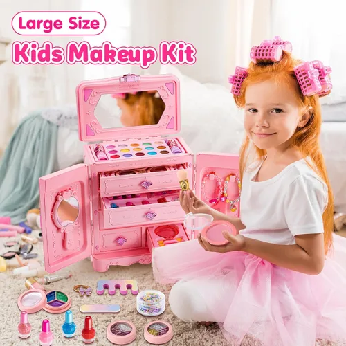 Miniatura 4 de Juego de 66 piezas de maquillaje para niñas – Juego de juguetes de maquillaje lavables para disfrazarse – Juego de tocador de maquillaje de belleza
