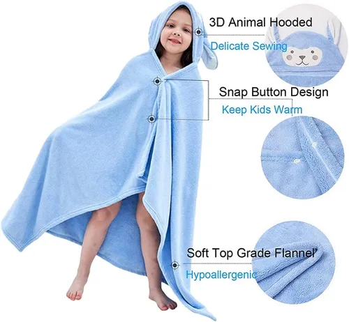 Miniatura 2 de Vauwmsr Toalla de baño de playa con capucha para niños, manta suave con capucha, bata de baño, poncho de natación, toalla de ducha para niños y Azul