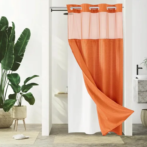 Miniatura 33 de Gibelle: cortina de ducha pequeña para baño de 36x74, cortina de ducha de punto gofre con juego de forro de tela a presión, no necesita ganchos
