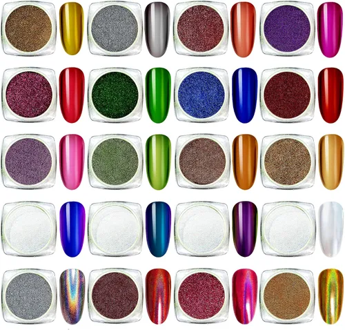 20 tarros de polvo de uñas cromado, efecto espejo metálico, polvo cromado para uñas, esmalte de gel con holográfico plateado, perla blanca sirena,