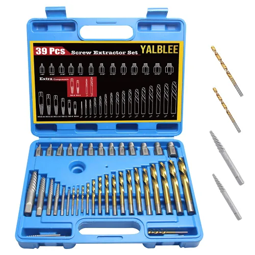 Juego de 39 piezas de extractores de tornillos y brocas de taladro de rotación izquierda, juego de extractores de tornillos Easy Out con brocas de