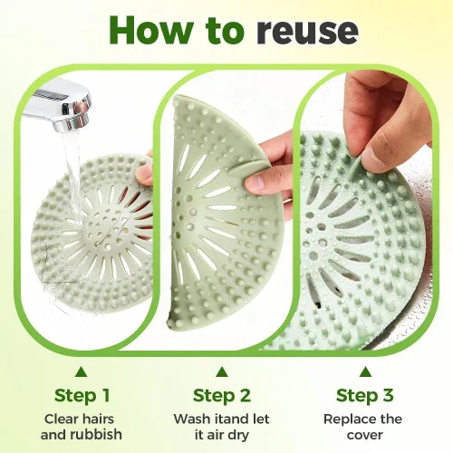 Miniatura 5 de Recogedor de pelo de silicona para desagüe de ducha, paquete de 3 protectores de drenaje para tina, colador, cubierta de drenaje para ducha, Gris