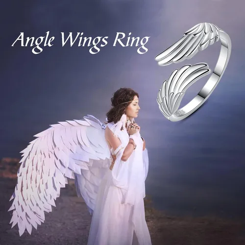 Miniatura 6 de YLT Anillo de plata de ley 925 con alas de ángel, ajustable, delicado, para mujeres y niñas, Metal