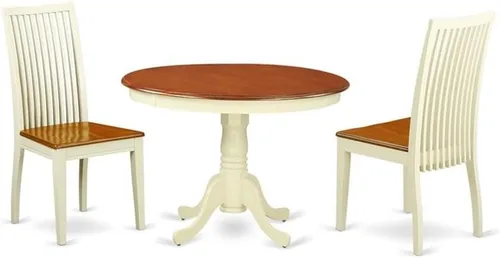 East West Furniture HLIP3-BMK-W - Juego de comedor de 3 piezas que contiene una mesa de comedor redonda con pedestal y 2 sillas de cocina, 42 x 42