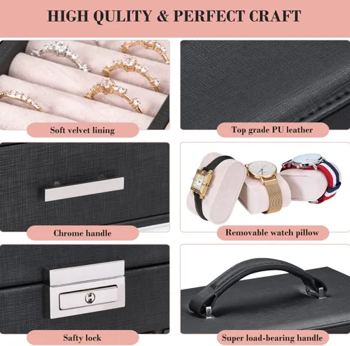 Miniatura 7 de ANWBROAD Large Jewelry Box Women Jewelery Organizer Box Jewelry Holder Organizer Jewelry Storage Case for All Jewelry with Lock Mirror for Necklaces