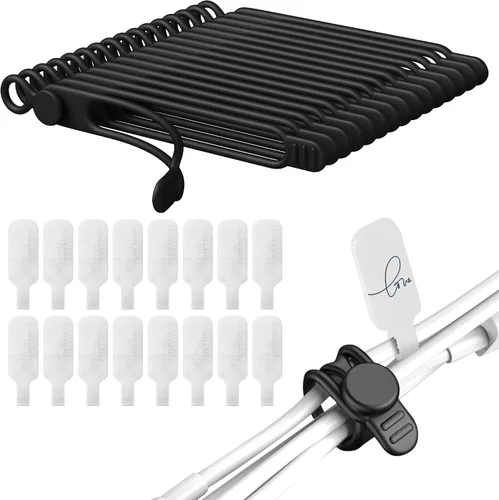 Miniatura 8 de Juego de 32 etiquetas para cables y bridas de silicona para cables, reutilizables, 16 bridas para cables + 16 etiquetas de cable para electrónica